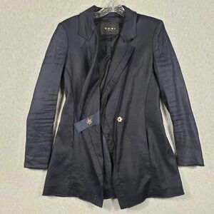 TASI New York Womens Blazer Jacket 6 Navy Blue Linen Blend Professional Career